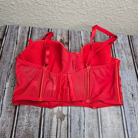 Auden Red satin corset bra Women's size small longline lingerie bustier - Picture 2 of 4
